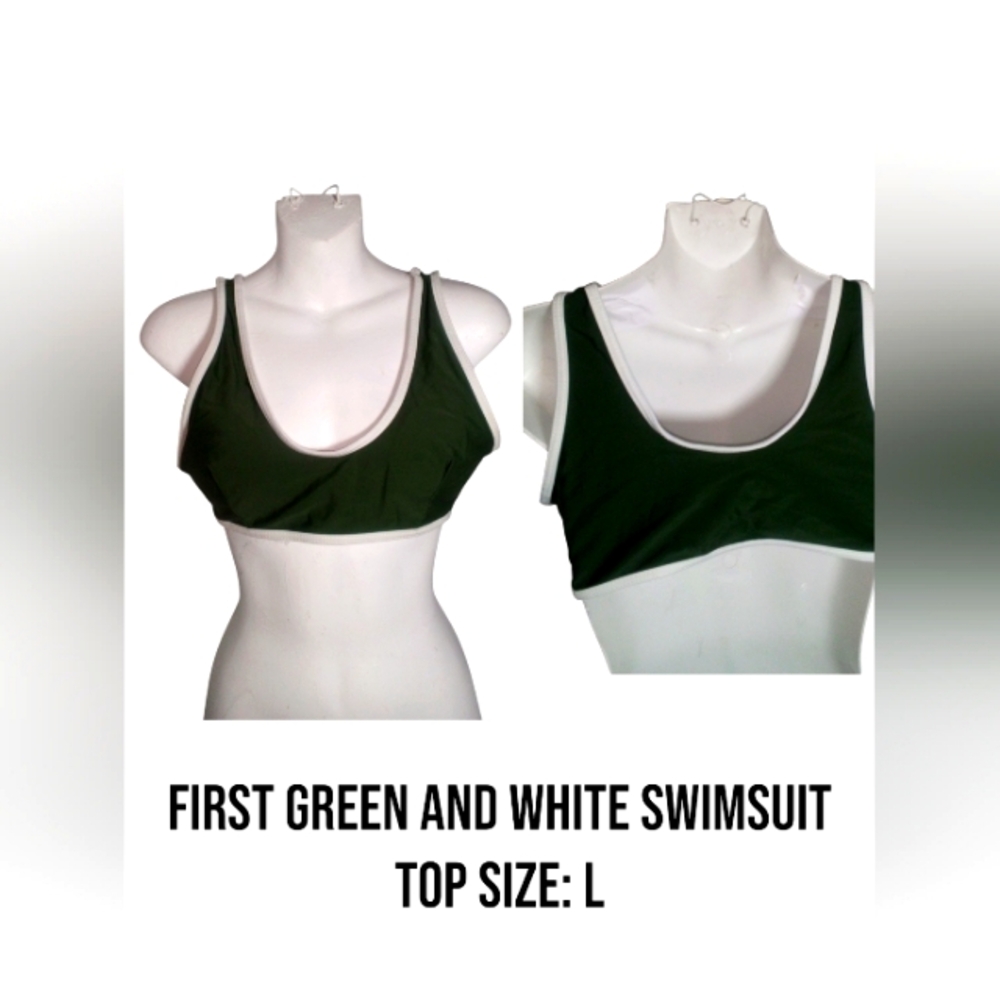 Green and White Swimsuit Top - Size L